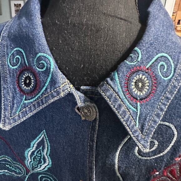 Tantrums Vintage Denim Floral Embroidery Jacket | Boho Chic | Size S - Picture 2 of 6